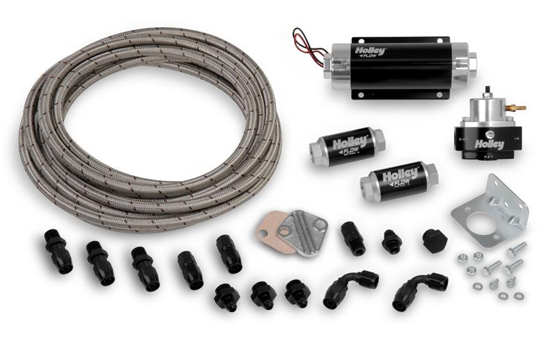 Holley EFI Fuel System Kit - Fuel Pump (12-920) - Pre & Post Fuel Filters - 20ft of 3/8in Vapor Guard Fuel Hose - Necessary Hardware and Bulkhead Fitting To Return Fuel Into The Tank 526-5