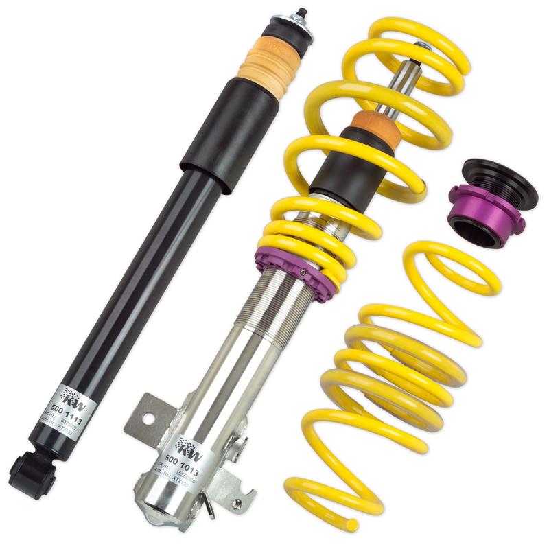 KW Suspension Street Comfort Coilovers - Front Height Adjustable by Threaded Strut Bodies - Rear Height Adjustable by Springs Perch - Front Dampening Adjustment Reqr's Shock Removal - Galvanized Steel Suspension Struts 18010030