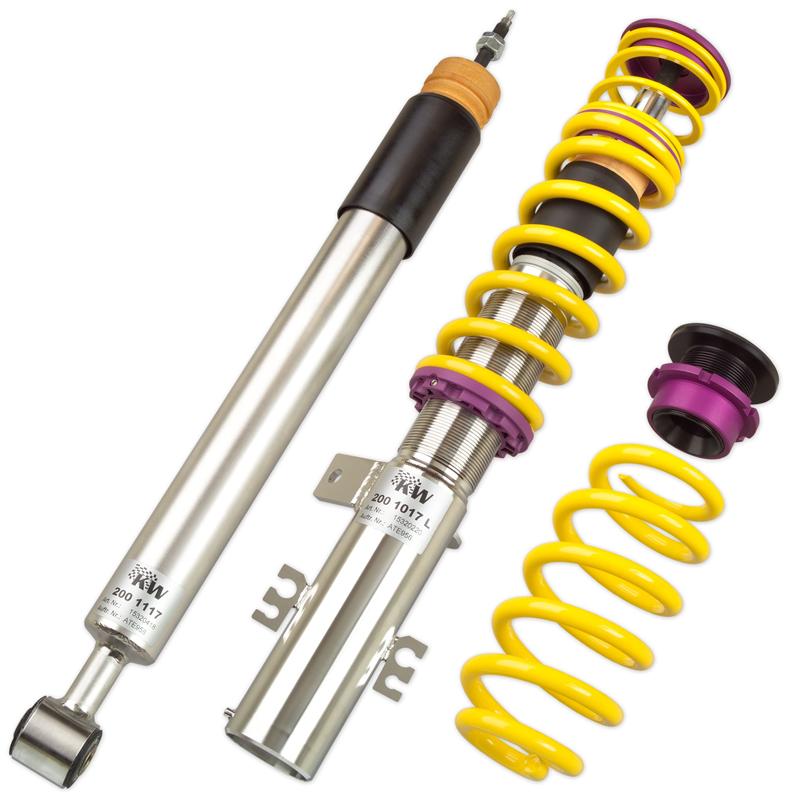 KW Suspension Variant 2 Coilovers - Front Height Adjustable by Threaded Strut Bodies - Rear Height Adjustable by Springs Perch - OE Tires may Require Wheel Spacers - Rear Camber Kit Recommended, KW Part # 68510061 15280081