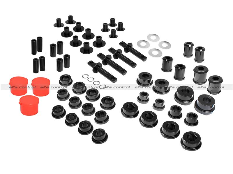 aFe Control PFADT Series Control Arm Bushing Set - Incl. Aluminum Sleeves - Specially Grooved Bushings - Snap Rings - Rear Lower Shock Mounts - For Use w/Steel Frame Only 470-401001-B