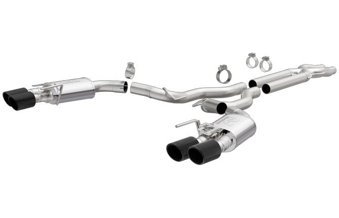 MagnaFlow Competition Series - Stainless Cat-Back Exhaust - Quad Split Rear Exit - Incl Valves for Dual Mode Exhaust - Carbon Fiber Tipped 19299