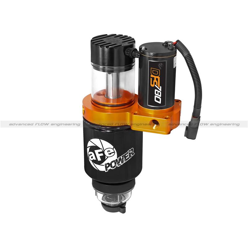 aFe DFS780 Fuel Pump - Boost Activated - Incl. Clear High Impact Sight Glass/Helical Gears/Contoured CNC Manifold/Fuel Pressure Gauge Port 42-13012