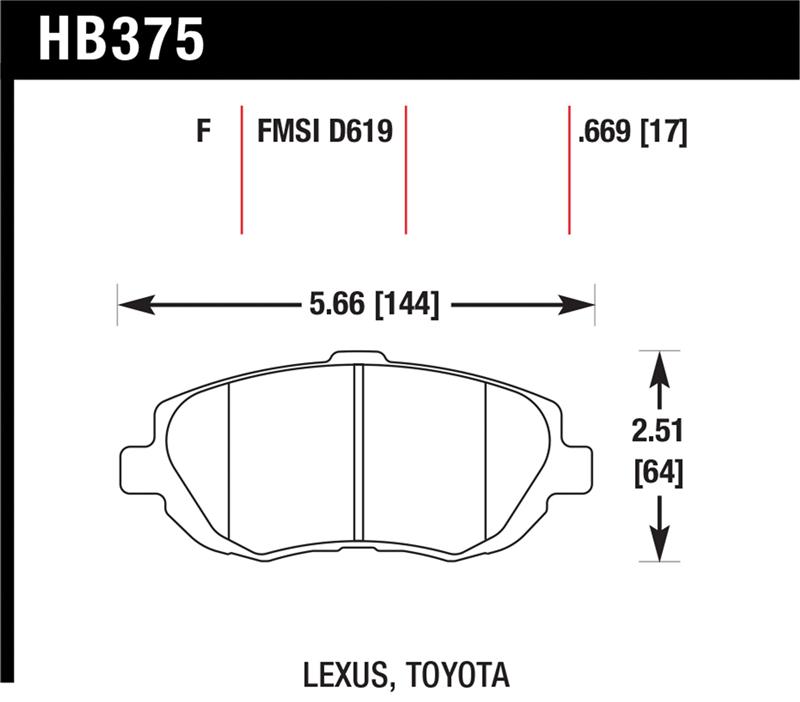 Hawk HPS Brake Pads - FMSI ID, D619 HB375F.669