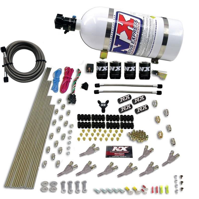 Nitrous Express Standard Nozzle System (200-500HP) Gas w/ Dist. Block & 4 Solenoids 80018-12