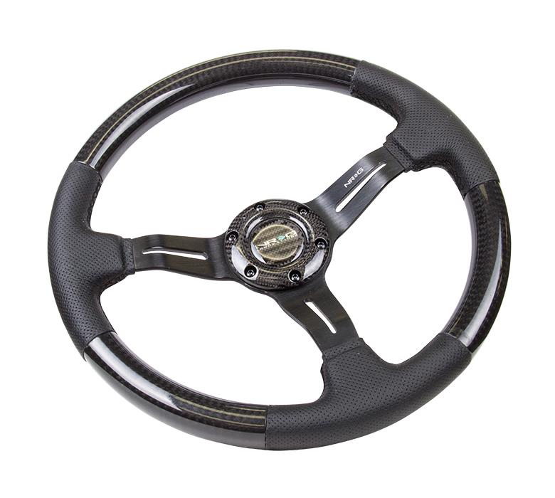 NRG Innovations Carbon Fiber Series Steering Wheel - w/ Three Spoke Center w/ Slits - 1.5in Dish ST-010CFBS