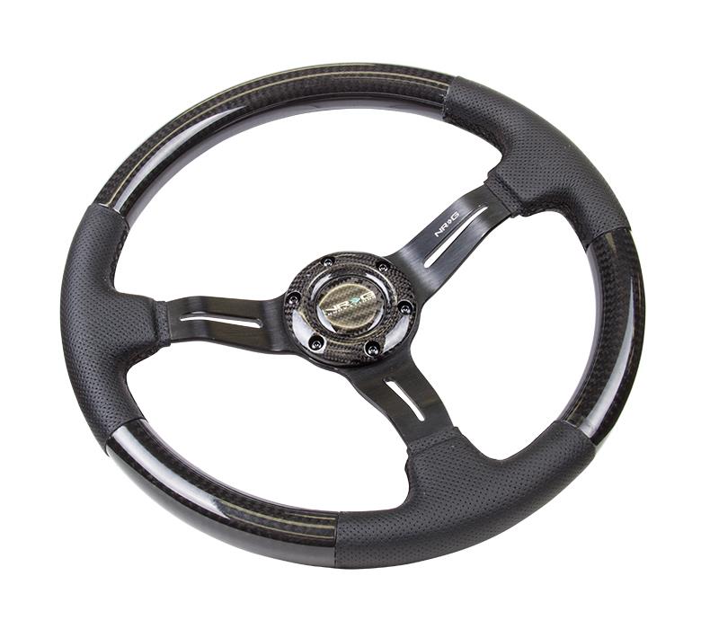 NRG Innovations Carbon Fiber Series Steering Wheel - w/ Three Spoke Center - w/ Rubber Cover Horn Button ST-014CFBK