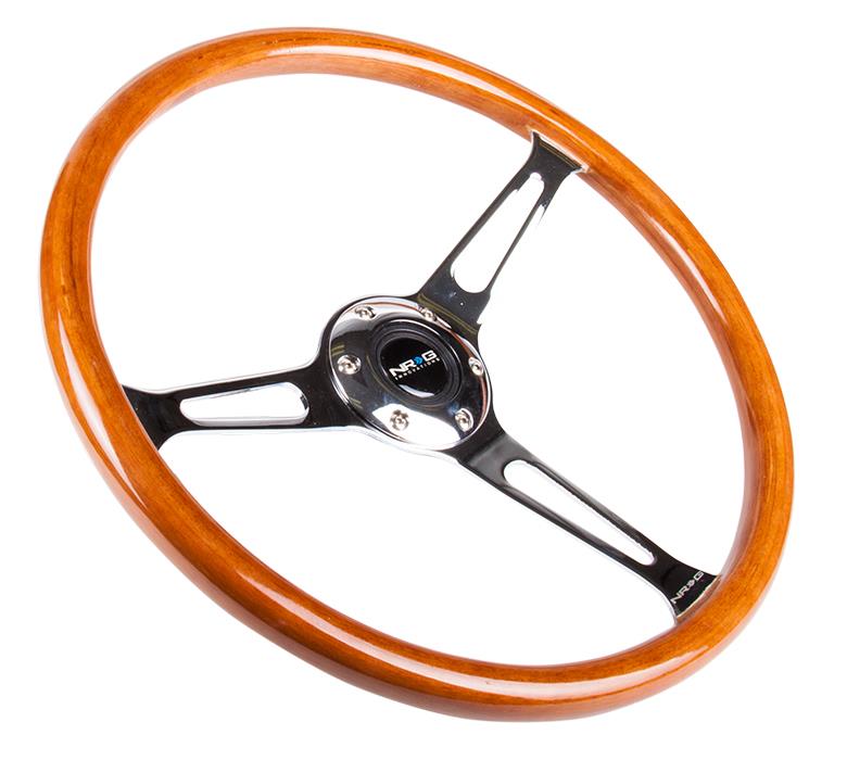 NRG Innovations Vintage Wood Steering Wheel - Reinforced Version - Wood Wheel w/ Metal Accents - w/ Three Spoke Center RST-360SL