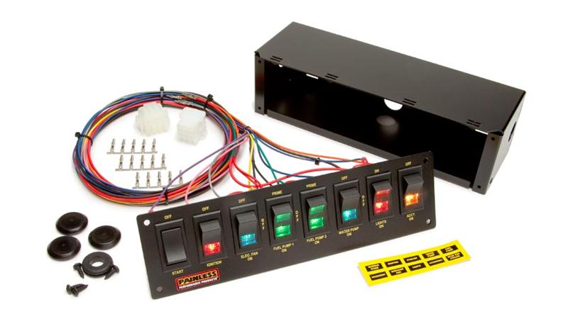 Painless Performance Pro Street / Stock Panel - 8 Switch Pro Street Panel - Push Button Start, Toggle-Ignition, Fuel Pump, Fan, Park/Head Lights, Turn Signals & Horn 50410