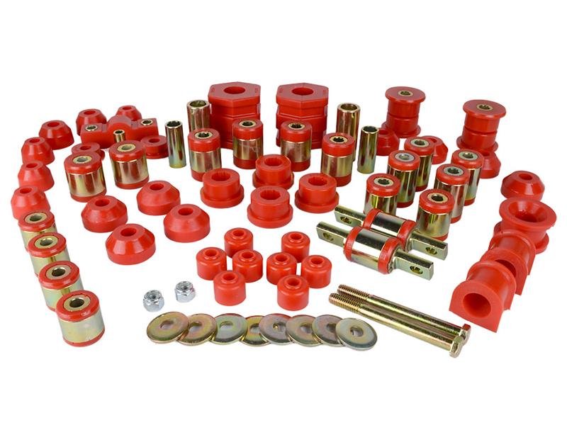 Prothane Total Kit - Incl Axle Pivot/Body Mounts/C-Arm Front/Spring And Shackle Rear/Sway Bar Bushings/Sway Bar End Links/Tie Rod Boots/Transmission Mount Kit 7-2036-BL