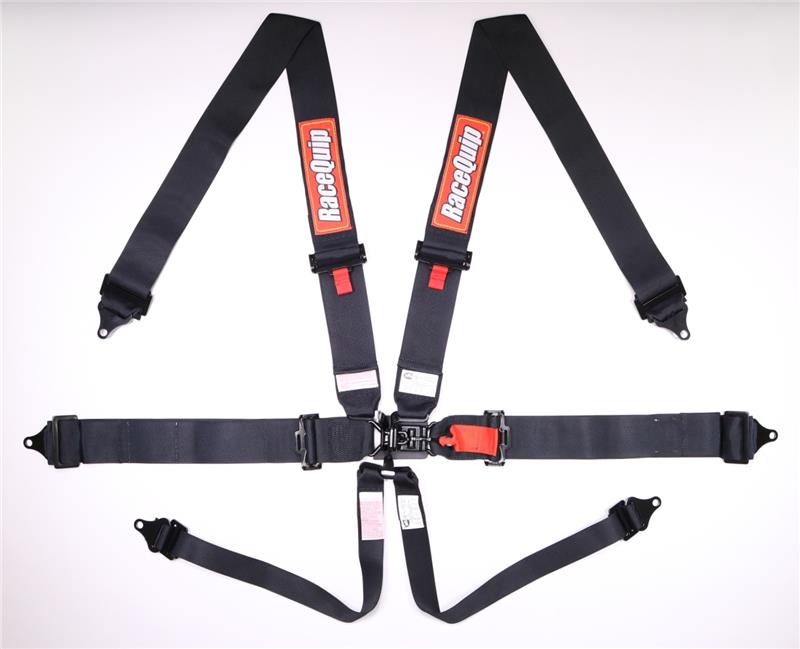 RaceQuip 6 Point Latch & Link Style HANS Harness - 3in Individual Shoulder & Lap Belts - 2in Anti-Submarine Belt - Wrap Around or Bolt-In Mounting - Includes Drop-Forged Steel Ends - SFI 16.1 Certified 718008