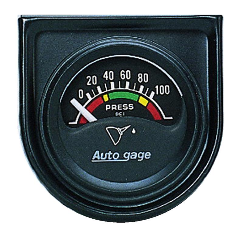 Auto Meter Auto Gage Series - Oil Pressure Gauge - Electric, Air-Core Movement - Incl Oil Sender Unit 2242 - Incl 3/8in NPT & 1/2in NPT Adapter Fittings - Incl Bulb & Socket 2388 - Incl Mounting Bracket 2354