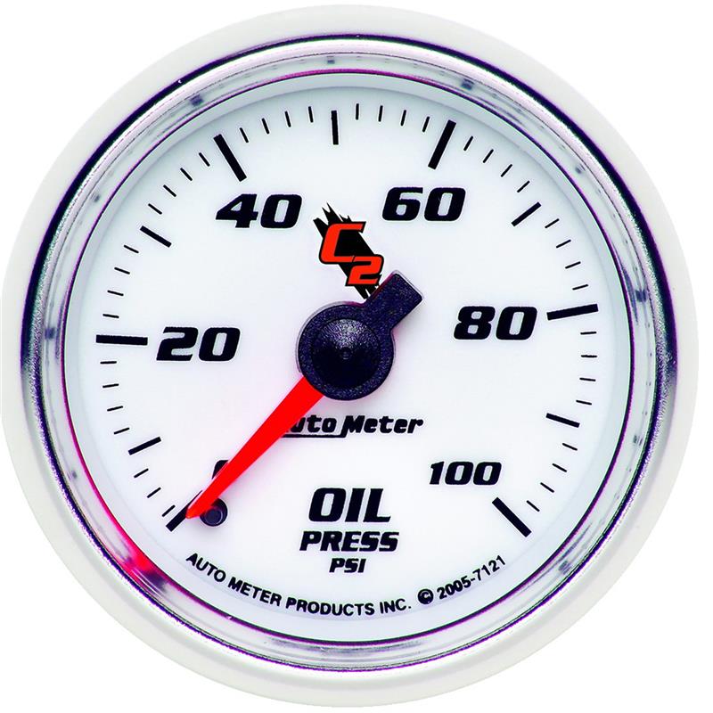 C2 Series - Oil Pressure Gauge - Mechanical Movement - Incl 1/8in NPT Male to 1/8in Compression Fitting, 1/8in NPT Female to 1/8in Compression Fitting, 1/8in NPT to 1/4in NPT Bushing - Incl 10ft Nylon Tubing - Incl Mounting Hardware 2230 7121