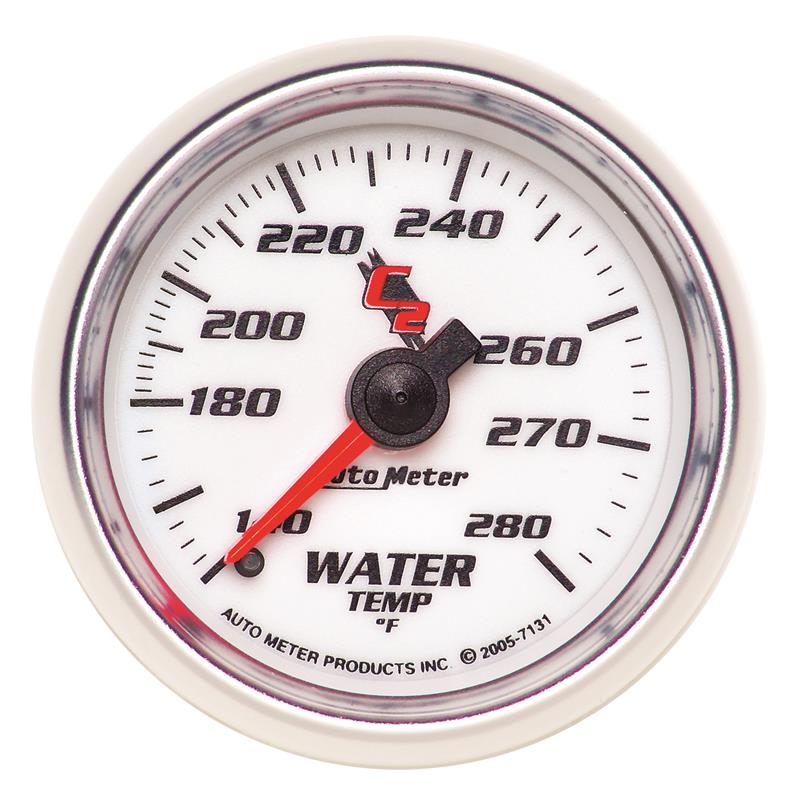 Auto Meter C2 Series - Water Temperature Gauge - Mechanical Movement - Incl 1/2in NPT Adapter/Fitting - Incl 6ft Capillary Tube - Incl Mounting Hardware 2230 7131