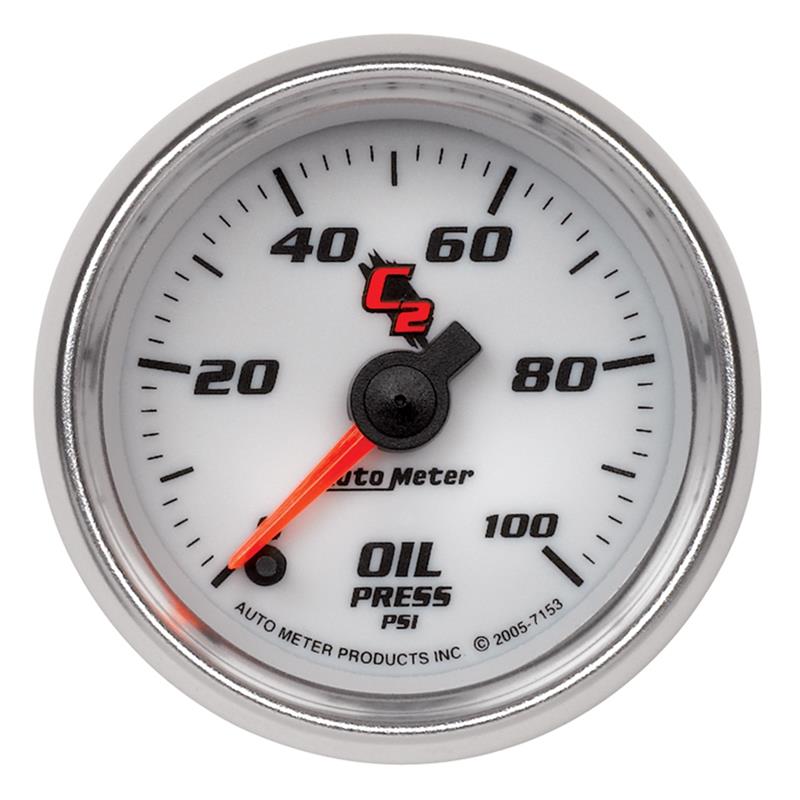 Auto Meter C2 Series - Oil Pressure Gauge - Electric, Digital Stepper Motor Movement - Incl Sensor Unit 2246 - Incl 3/8in NPT & 1/2in NPT Adapter Fittings - Incl Wire Harness 5227 - Incl Mounting Hardware 2230 7153