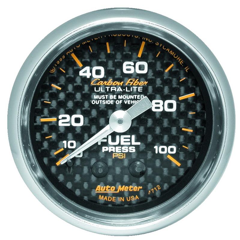 Auto Meter Carbon Fiber Series - Fuel Pressure Gauge - Mechanical Movement - Incl Bulb & Socket 3220 - Incl Light Covers Red 3214 & Green 3215 - Incl Mounting Hardware 2230 4712
