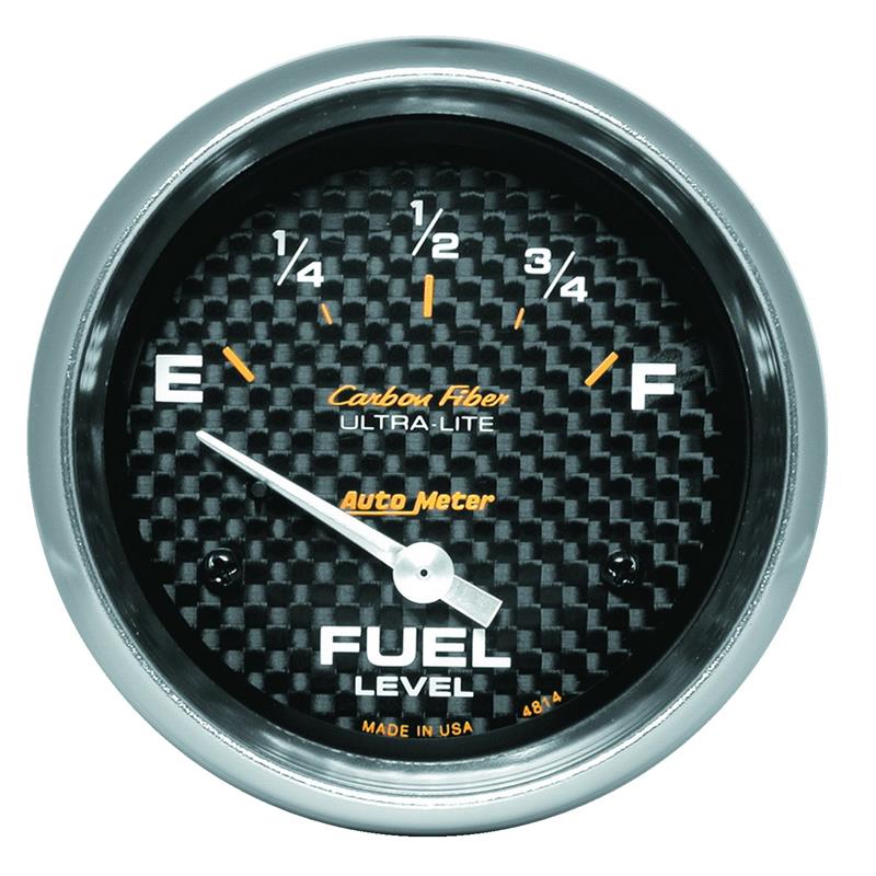 Auto Meter Carbon Fiber Series - Fuel Level Gauge - Electric, Air-Core Movement - Incl Bulb & Socket 3220 - Incl Light Covers Red 3214 & Green 3215 - Incl Mounting Hardware 3245 4814