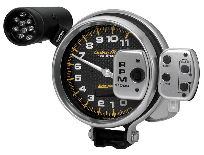 Auto Meter Carbon Fiber Series - Pedestal Tachometer - Electric, Air-Core Movement - Incl Bulb & Socket 3219 - Incl Mounting Bracket 6836