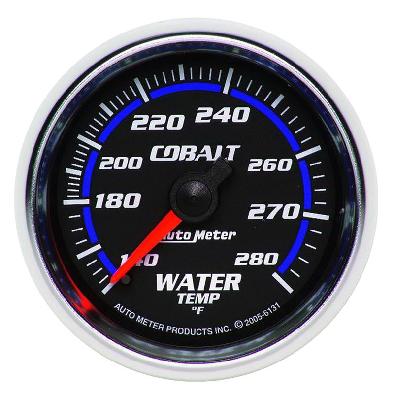 Auto Meter Cobalt Series - Water Temperature Gauge - Mechanical Movement - Incl 1/2in NPT Adapter/Fitting - Incl 6ft Capillary Tube - Incl Mounting Hardware 2230 6131