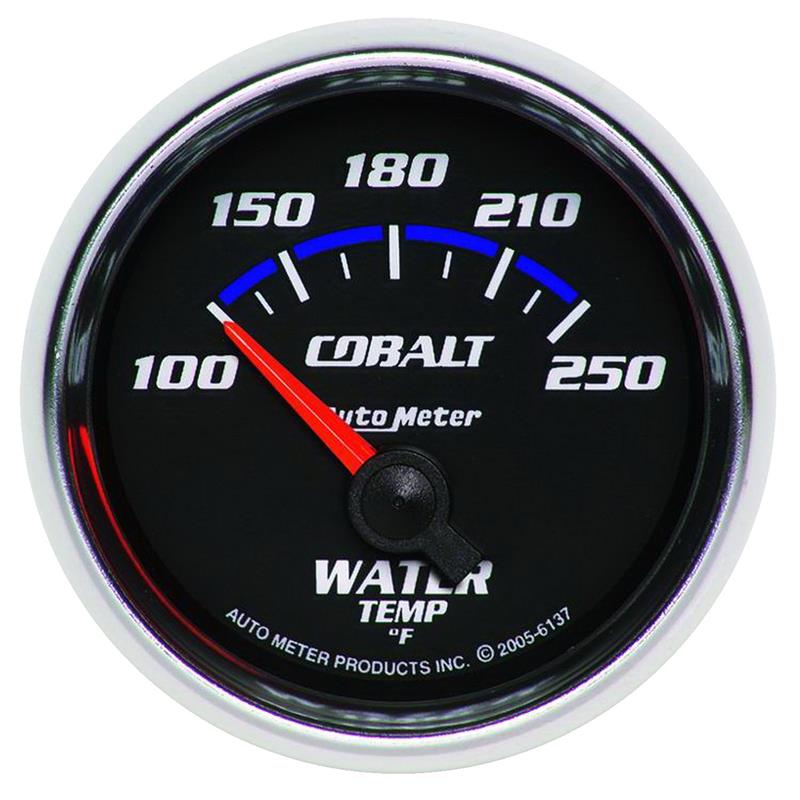 Auto Meter Cobalt Series - Water Temperature Gauge - Electric, Air-Core Movement - Incl Water Sender Unit 2258 - Incl 3/8in NPT & 1/2in NPT Adapter Fittings - Incl Mounting Hardware 2230 6137
