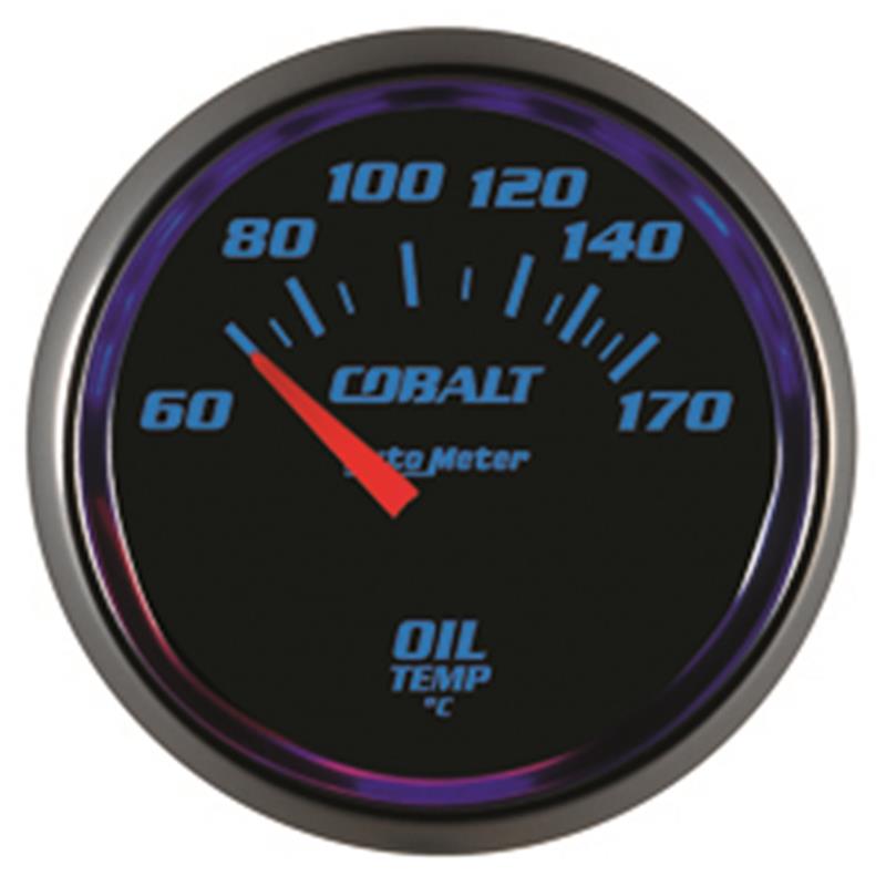 Auto Meter Cobalt Series - Oil Temperature Gauge - Electric, Air-Core Movement - Incl Water Sender Unit 2258 - Incl 3/8in NPT & 1/2in NPT Adapter Fittings - Incl Mounting Hardware 2230 6148-M