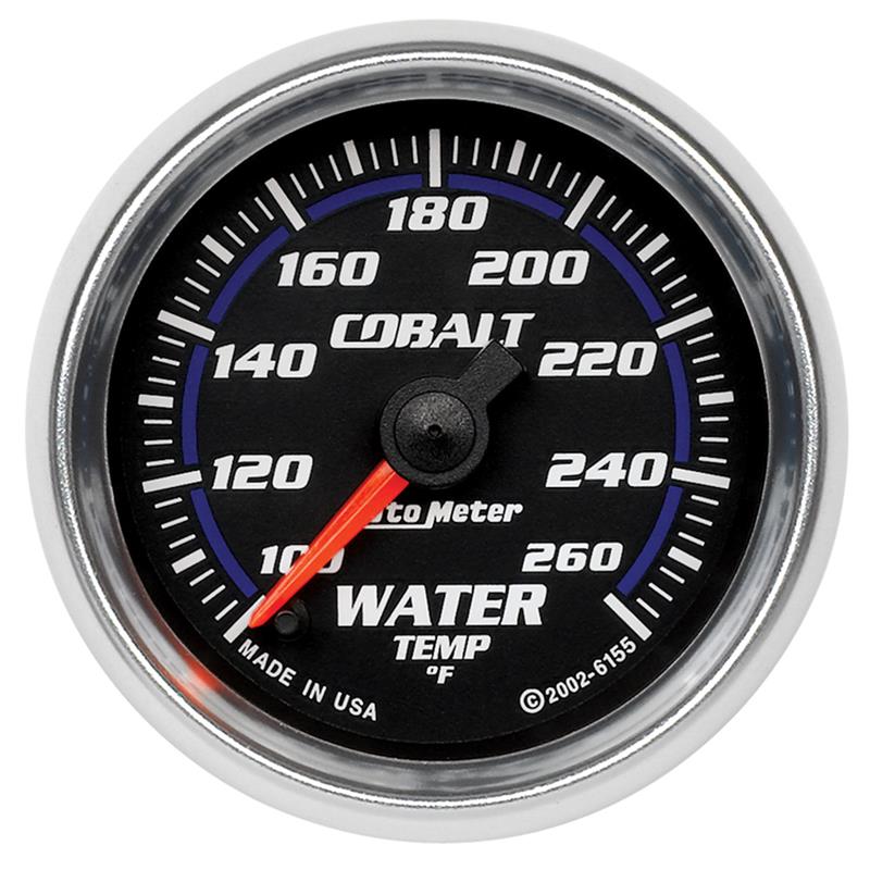 Auto Meter Cobalt Series - Water Temperature Gauge - Electric, Digital Stepper Motor Movement - Incl Sensor Unit 2252 - Incl 3/8in NPT & 1/2in NPT Adapter Fittings - Incl Wire Harness 5226 - Incl Mounting Hardware 2230 6155