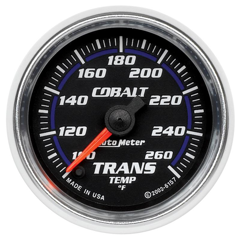 Auto Meter Cobalt Series - Transmission Temperature Gauge - Electric, Digital Stepper Motor Movement - Incl Sensor Unit 2252 - Incl 3/8in NPT & 1/2in NPT Adapter Fittings - Incl Wire Harness 5226 - Incl Mounting Hardware 2230 6157