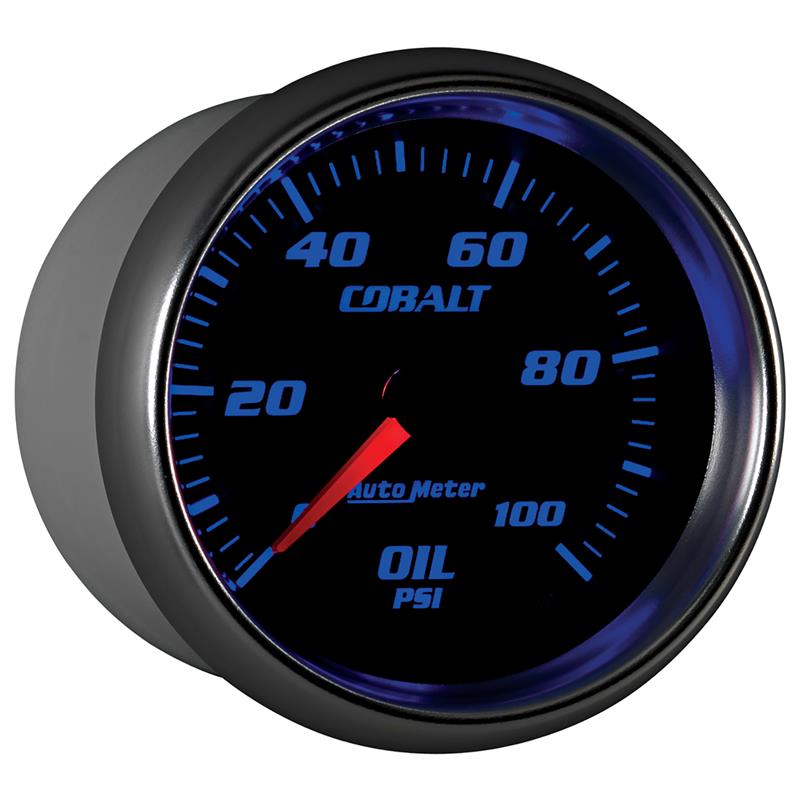 Cobalt Series - Oil Pressure Gauge - Mechanical Movement - Incl 1/8in NPT Male to 1/8in Compression Fitting, 1/8in NPT Female to 1/8in Compression Fitting, 1/8in NPT to 1/4in NPT Bushing - Incl 10ft Nylon Tubing - Incl Mounting Hardware 3245 7921