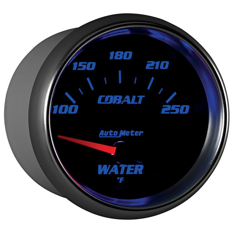 Auto Meter Cobalt Series - Water Temperature Gauge - Electric, Air-Core Movement - Incl Water Sender Unit 2258 - Incl 3/8in NPT & 1/2in NPT Adapter Fittings - Incl Mounting Hardware 3245 7937