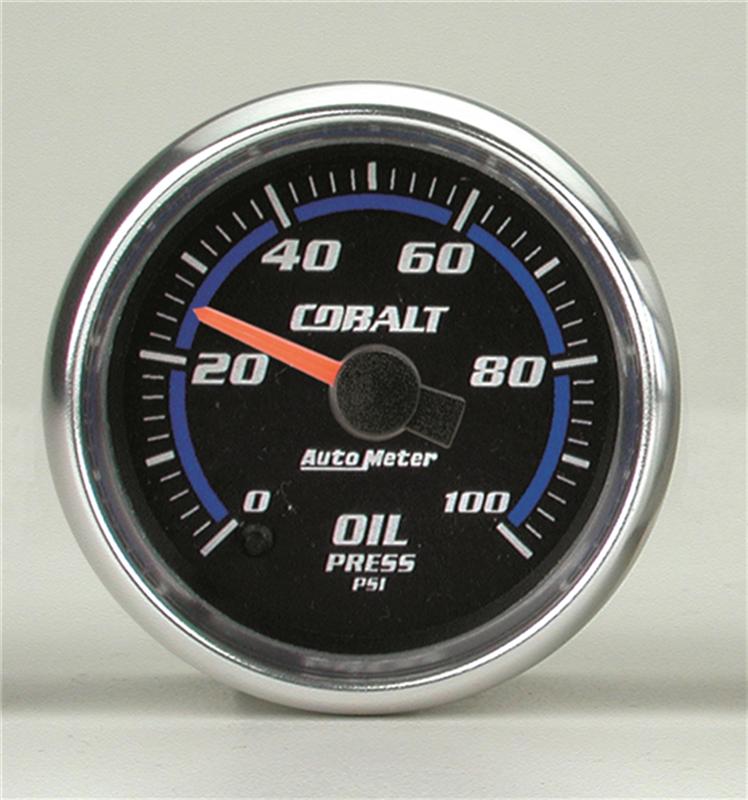 Auto Meter Cobalt Series - Oil Pressure Gauge - Electric, Digital Stepper Motor Movement - Incl Sensor Unit 2246 - Incl 3/8in NPT & 1/2in NPT Adapter Fittings - Incl Wire Harness 5227 - Incl Mounting Hardware 3245 7953