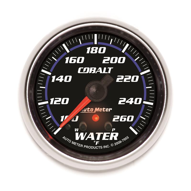 Auto Meter Cobalt Series - Water Temperature Gauge - Electric, Digital Stepper Motor Movement - Incl Sensor Unit 2252 - Incl 3/8in NPT & 1/2in NPT Adapter Fittings - Incl Wire Harness 5226 - Incl Mounting Hardware 3245 7955