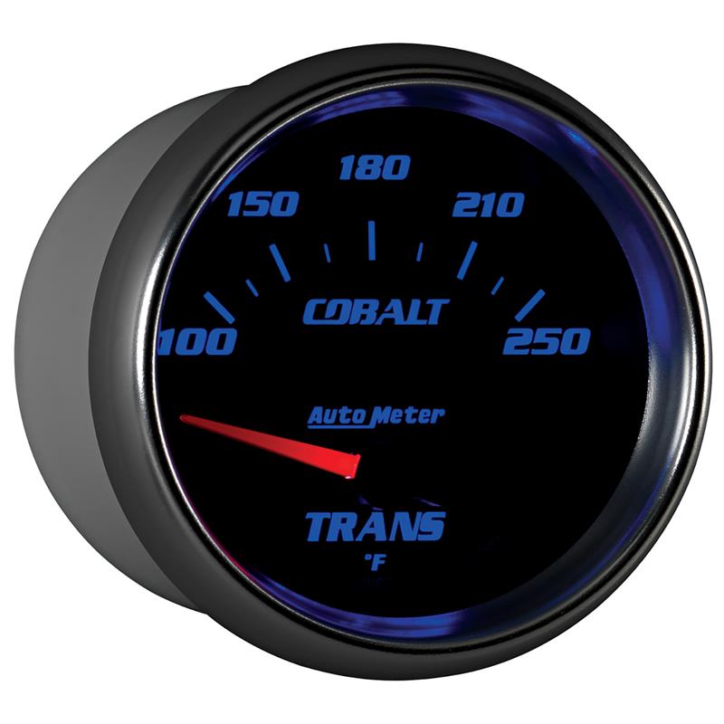 Auto Meter Cobalt Series - Transmission Temperature Gauge - Electric, Air-Core Movement - Incl Water Sender Unit 2258 - Incl 3/8in NPT & 1/2in NPT Adapter Fittings - Incl Mounting Hardware 3245 7957