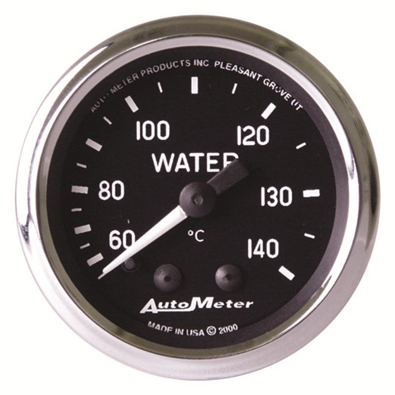 Auto Meter Cobra Series - Water Temperature Gauge - Mechanical Movement - Incl 1/2in NPT Adapter/Fitting - Incl 6ft Capillary Tube - Incl Bulb & Socket 3220 - Incl Light Covers Red 3214 & Green 3215 - Incl Mounting Hardware 2230 201007