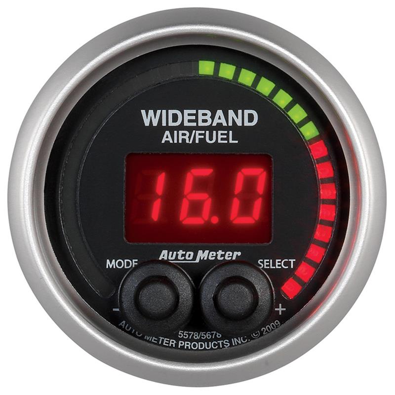 Auto Meter Elite Series - Wideband Air/Fuel Ratio (AFR) Gauge - Digital Movement - Incl Sensor Unit 2243 - Incl M18X1.5 Fitting & Plug - Incl Wire Harness 5232 - Incl Mounting Hardware 2230 5678