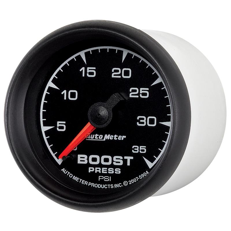 Auto Meter ES Series - Boost Gauge - Mechanical Movement - Incl 1/8in NPT Male to 1/8in Compression Fitting, 1/8in NPT Female to 1/8in Compression Fitting, 1/8in NPT to 1/4in NPT Bushing - Incl 10ft Nylon Tubing - Incl Mounting Hardware 2230 5904