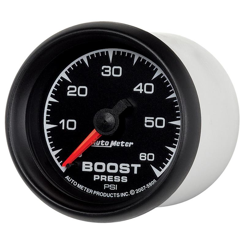 Auto Meter ES Series - Boost Gauge - Mechanical Movement - Incl 1/8in NPT Male to 1/8in Compression Fitting, 1/8in NPT Female to 1/8in Compression Fitting, 1/8in NPT to 1/4in NPT Bushing - Incl 10ft Nylon Tubing - Incl Mounting Hardware 2230 5905