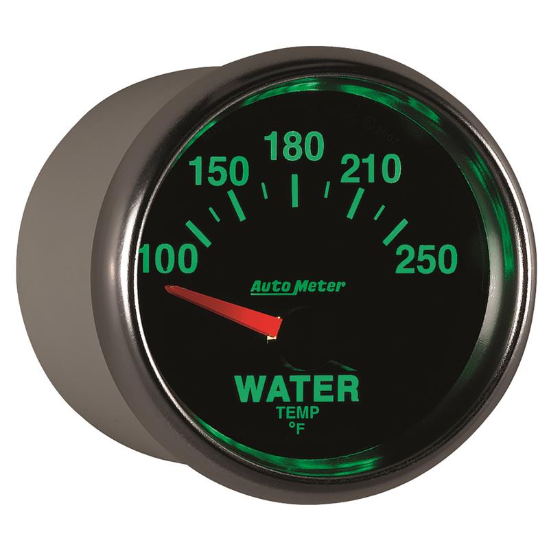 Auto Meter GS Series - Water Temperature Gauge - Electric, Air-Core Movement - Incl Water Sender Unit 2258 - Incl 3/8in NPT & 1/2in NPT Adapter Fittings - Incl Mounting Hardware 2230 3837