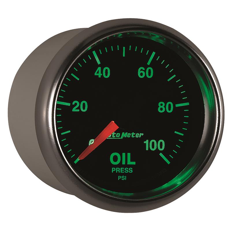 Auto Meter GS Series - Oil Pressure Gauge - Electric, Digital Stepper Motor Movement - Incl Sensor Unit 2246 - Incl 3/8in NPT & 1/2in NPT Adapter Fittings - Incl Wire Harness 5227 - Incl Mounting Hardware 2230 3853