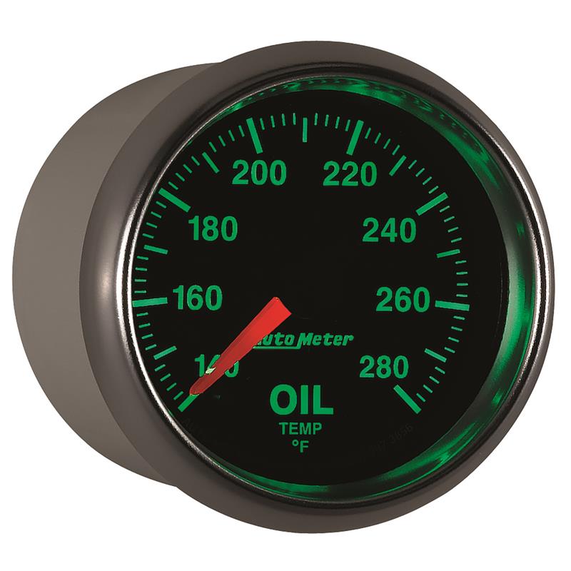 Auto Meter GS Series - Oil Temperature Gauge - Electric, Digital Stepper Motor Movement - Incl Water Sender Unit 2258 - Incl 3/8in NPT & 1/2in NPT Adapter Fittings - Incl Wire Harness 5226 - Incl Mounting Hardware 2230 3856