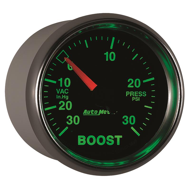 Auto Meter GS Series - Boost/Vacuum Gauge - Electric, Digital Stepper Motor Movement - Incl Sensor Unit 2249 - Incl T-Fitting - Incl Wire Harness 5229 - Incl 10ft Nylon Tubing - Incl Mounting Hardware 2230 3859