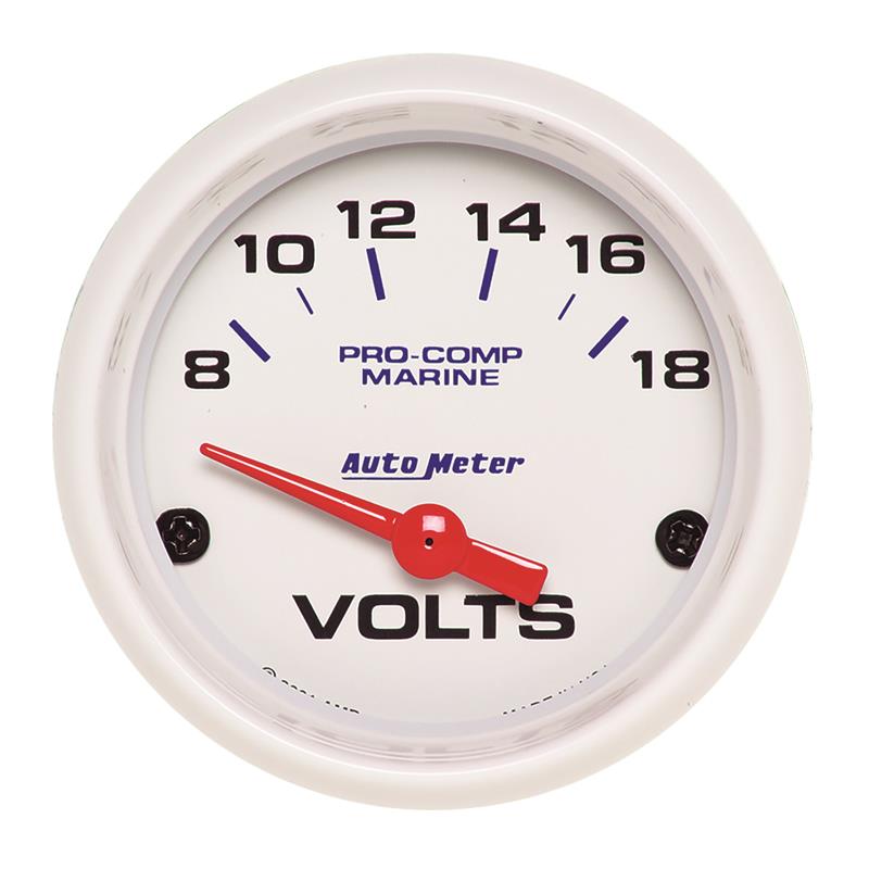 Auto Meter Marine White Series - Voltmeter Gauge - Air Core Movement - Incl Bulb & Socket 3220 - Incl Light Covers Red 3214 & Green 3215 - Incl Mounting Hardware 2225 200756