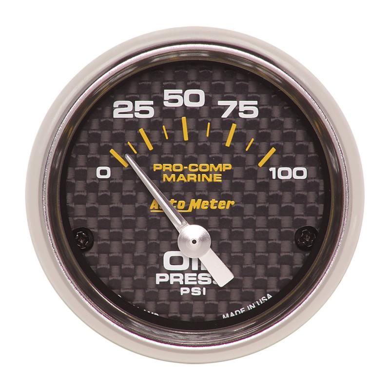 Auto Meter Marine Carbon Fiber Series - Oil Pressure Gauge - Air Core Movement - Incl Bulb & Socket 3220 - Incl Light Covers Red 3214 & Green 3215 - Incl Mounting Hardware 2225 200758-40