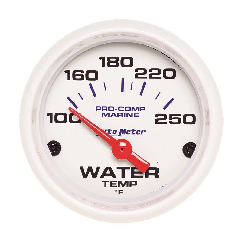 Auto Meter Marine White Series - Water Temperature Gauge - Air Core Movement - Incl Bulb & Socket 3220 - Incl Light Covers Red 3214 & Green 3215 - Incl Mounting Hardware 2225 200762