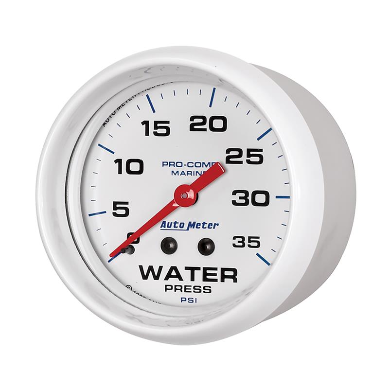 Auto Meter Marine White Series - Water Pressure Gauge - Mechanical Movement - Incl Bulb & Socket 3220 - Incl Light Covers Red 3214 & Green 3215 - Incl Mounting Hardware 2226 200773