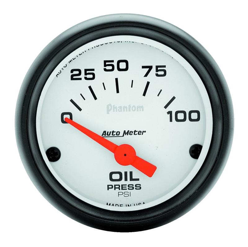 Phantom Series - Oil Pressure Gauge - Electric, Air-Core Movement - Incl Oil Sender Unit 2242 - Incl 3/8in NPT & 1/2in NPT Adapter Fittings - Incl Bulb & Socket 3220 - Incl Light Covers Red 3214 & Green 3215 - Incl Mounting Hardware 2230 5727
