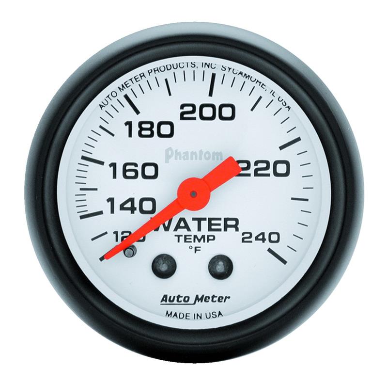 Auto Meter Phantom Series - Water Temperature Gauge - Mechanical Movement - Incl 1/2in NPT Adapter/Fitting - Incl 6ft Capillary Tube - Incl Bulb & Socket 3220 - Incl Light Covers Red 3214 & Green 3215 - Incl Mounting Hardware 2230 5732