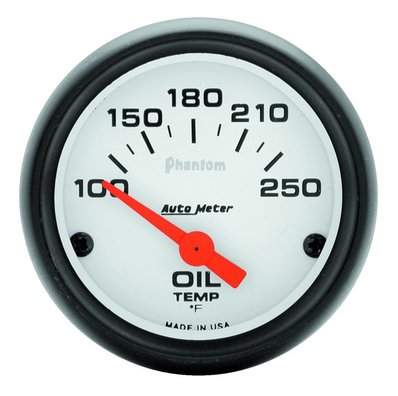 Phantom Series - Oil Temperature Gauge - Electric, Air-Core Movement - Incl Water Sender Unit 2258 - Incl 3/8in NPT & 1/2in NPT Adapter Fittings - Incl Bulb & Socket 3220 - Incl Light Covers Red 3214 & Green 3215 - Incl Mounting Hardware 2230 5747