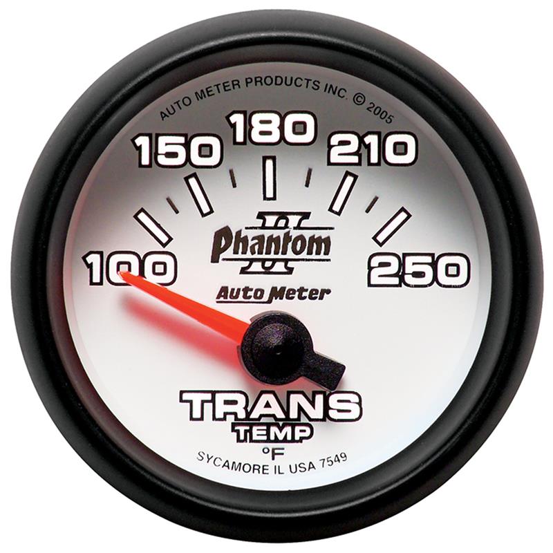 Phantom II Series - Transmission Temperature Gauge - Electric, Air-Core Movement - Incl Water Sender Unit 2258 - Incl 3/8in NPT & 1/2in NPT Adapter Fittings - Incl Mounting Hardware 2230 7549