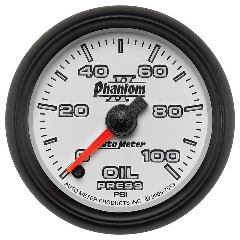 Auto Meter Phantom II Series - Oil Pressure Gauge - Electric, Digital Stepper Motor Movement - Incl Sensor Unit 2246 - Incl 3/8in NPT & 1/2in NPT Adapter Fittings - Incl Wire Harness 5227 - Incl Mounting Hardware 2230 7553 Auto Meter Phantom II Series - Oil Pressure Gauge - Electric, Digital Stepper Motor Movement - Incl Sensor Unit 2246 - Incl 3/8in NPT & 1/2in NPT Adapter Fittings - Incl Wire Harness 5227 - Incl Mounting Hardware 2230 7553