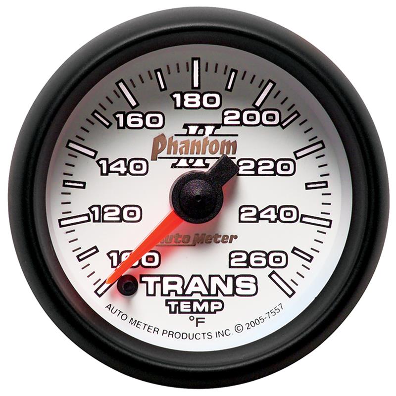 Auto Meter Phantom II Series - Transmission Temperature Gauge - Electric, Digital Stepper Motor Movement - Incl Sensor Unit 2252 - Incl 3/8in NPT & 1/2in NPT Adapter Fittings - Incl Wire Harness 5226 - Incl Mounting Hardware 2230 7557