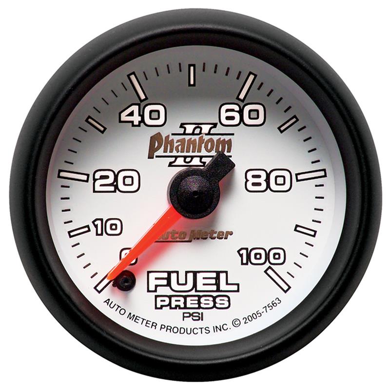 Auto Meter Phantom II Series - Fuel Pressure Gauge - Electric, Digital Stepper Motor Movement - Incl Sensor Unit 2246 - Incl Wire Harness 5227 - Incl Mounting Hardware 2230 7563